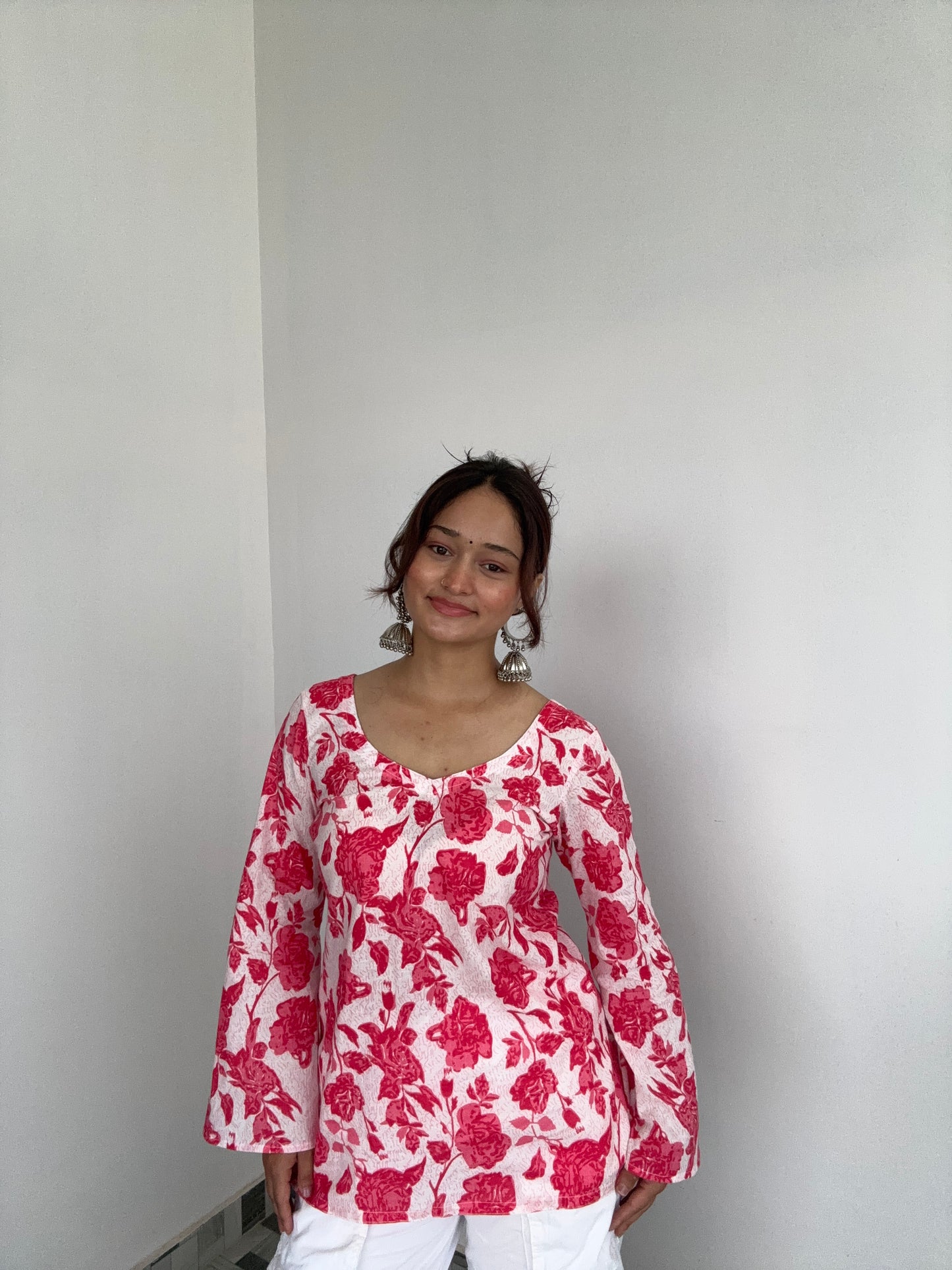 "SAROJ" -bell sleeves short kurti