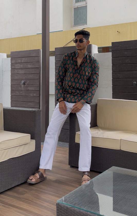 "ROYAL RUST" full sleeves short kurta