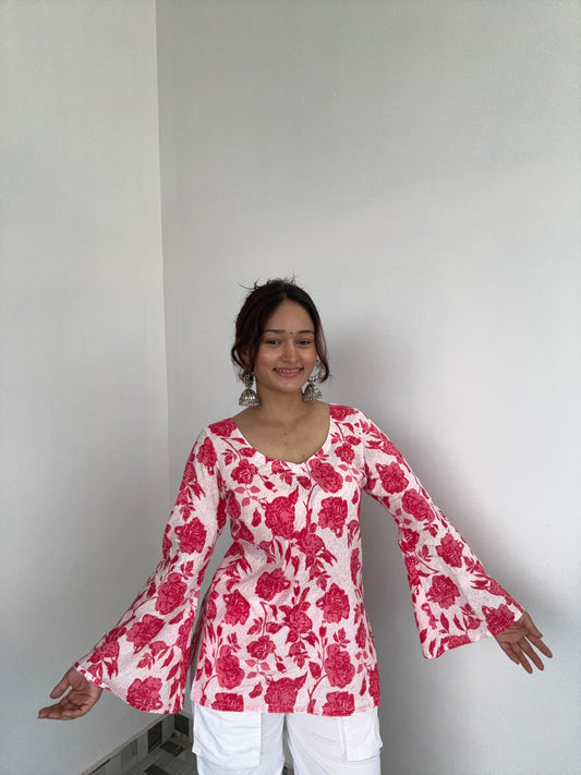 "SAROJ" -bell sleeves short kurti